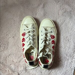 Converse Cream and Red Heart Sneakers